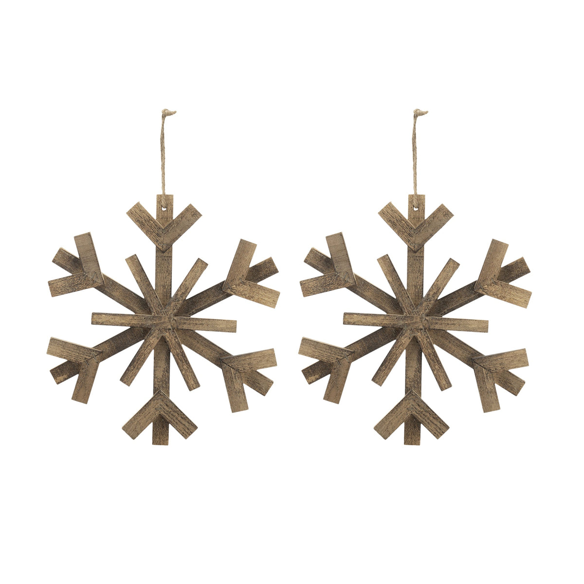 Large Fir Wood Snowflake Ornaments - Set of 2 with Festive Design