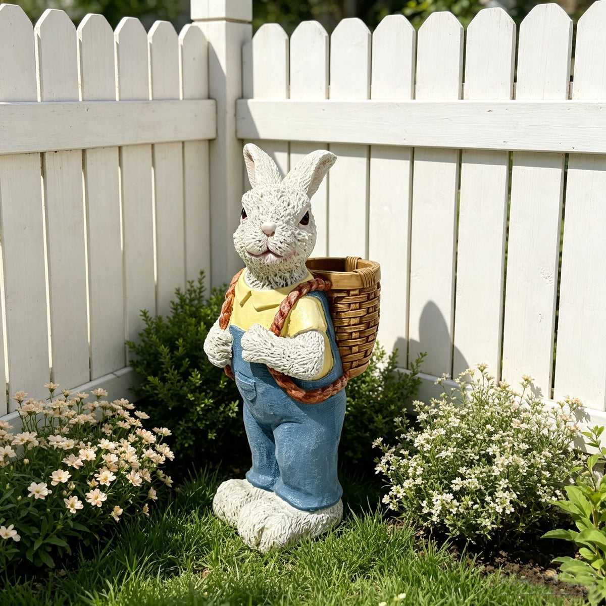 Simulated Couple Rabbit Statue Flower Pot Ornament with Planter - Multi-Color