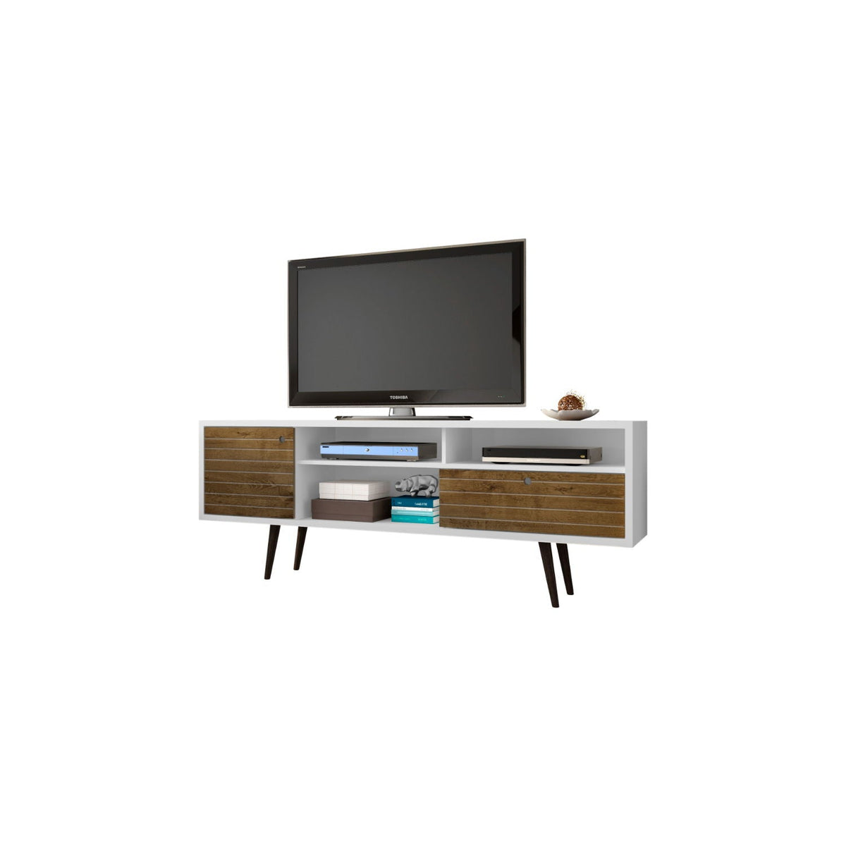 TV Stand with Wire Management and Storage - Light Brown or White