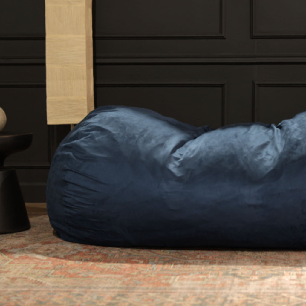 6.5 Foot Cylindrical Bean Bag with Removable Suede Cover - Midnight Blue