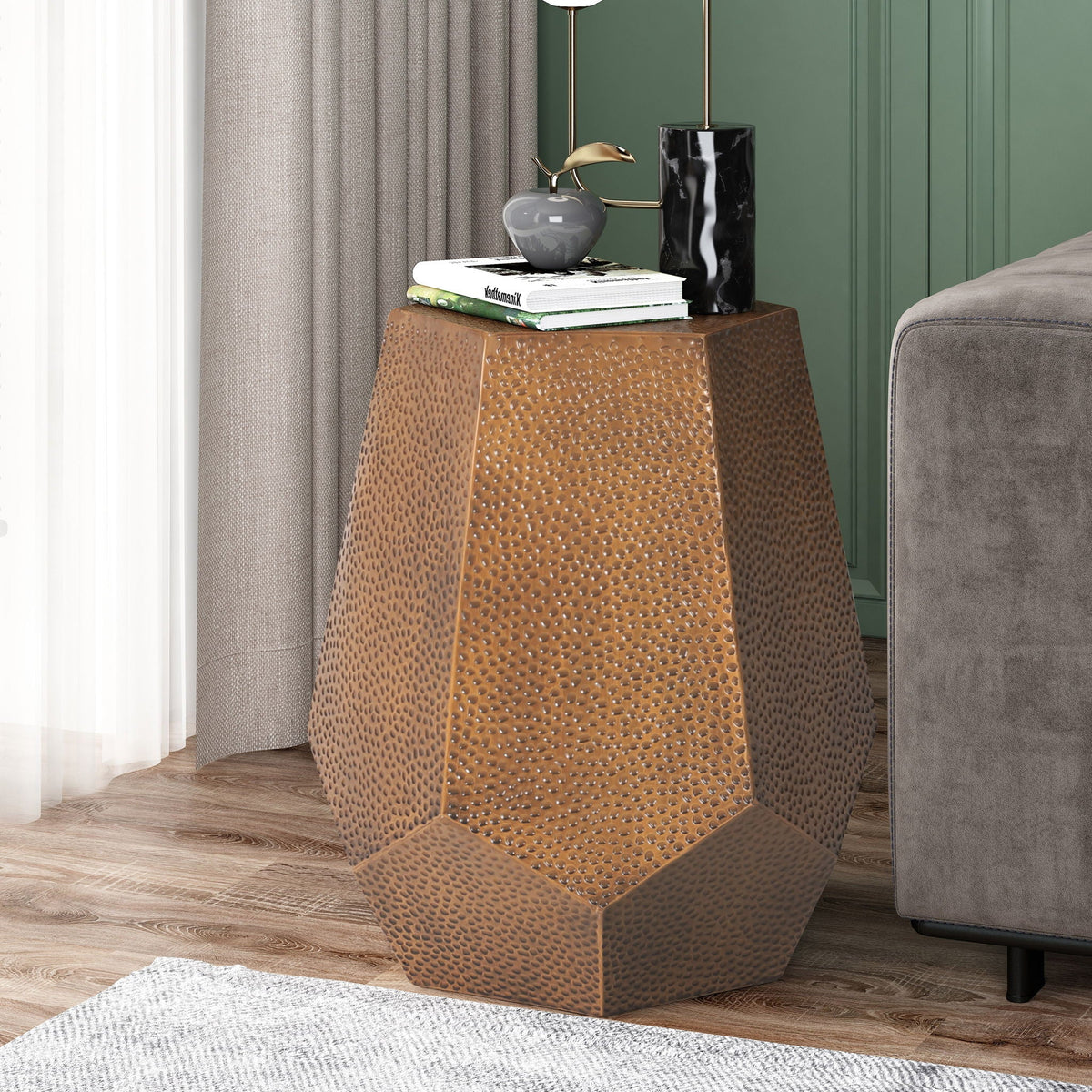 Modern Hammered Iron Geometric End Table