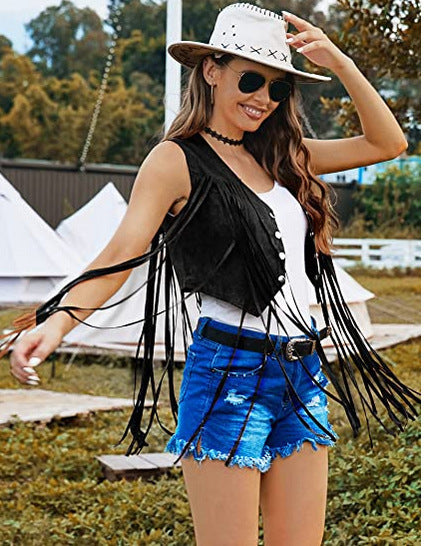 Suede-velvet Vest Womens Mid-length Top