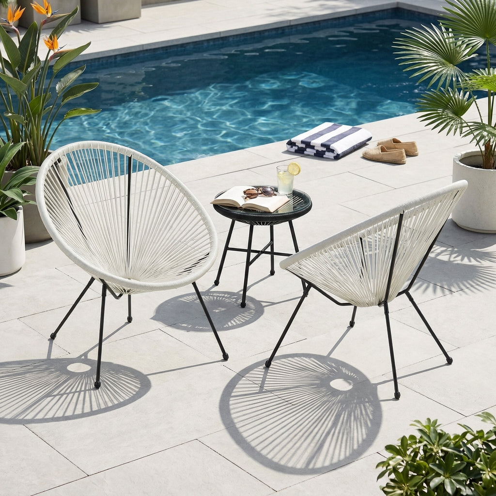 Anson Chair Set of 2 Patio Seating with Steel Frame and PE Rattan - White