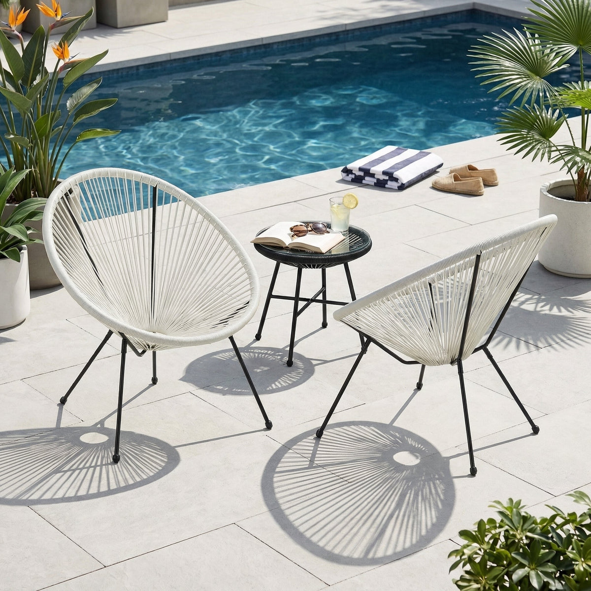 Anson Chair Set of 2 Patio Seating with Steel Frame and PE Rattan - White