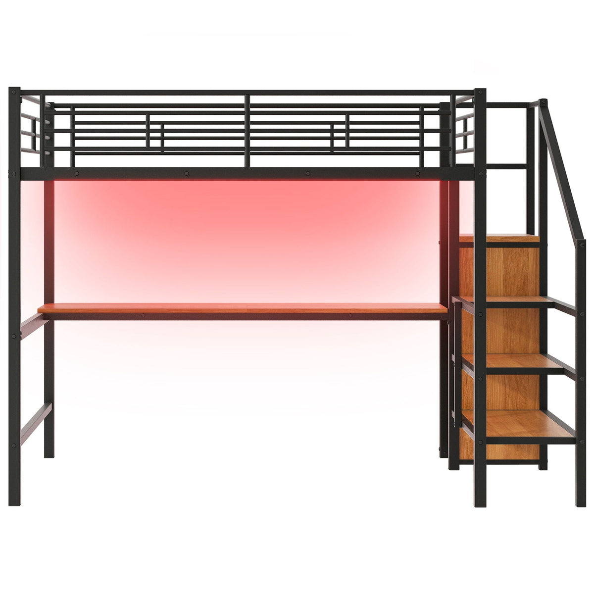 Full Size Loft Bed with Desk, Storage Staircase & Wardrobe - Black or White