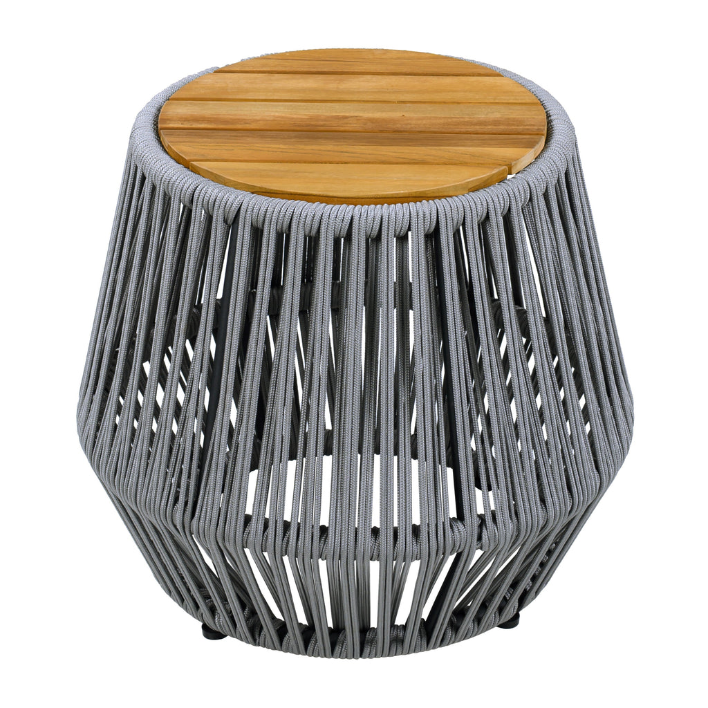 Acacia Wood Side Table with Grey Rope Design - Grey, Teak