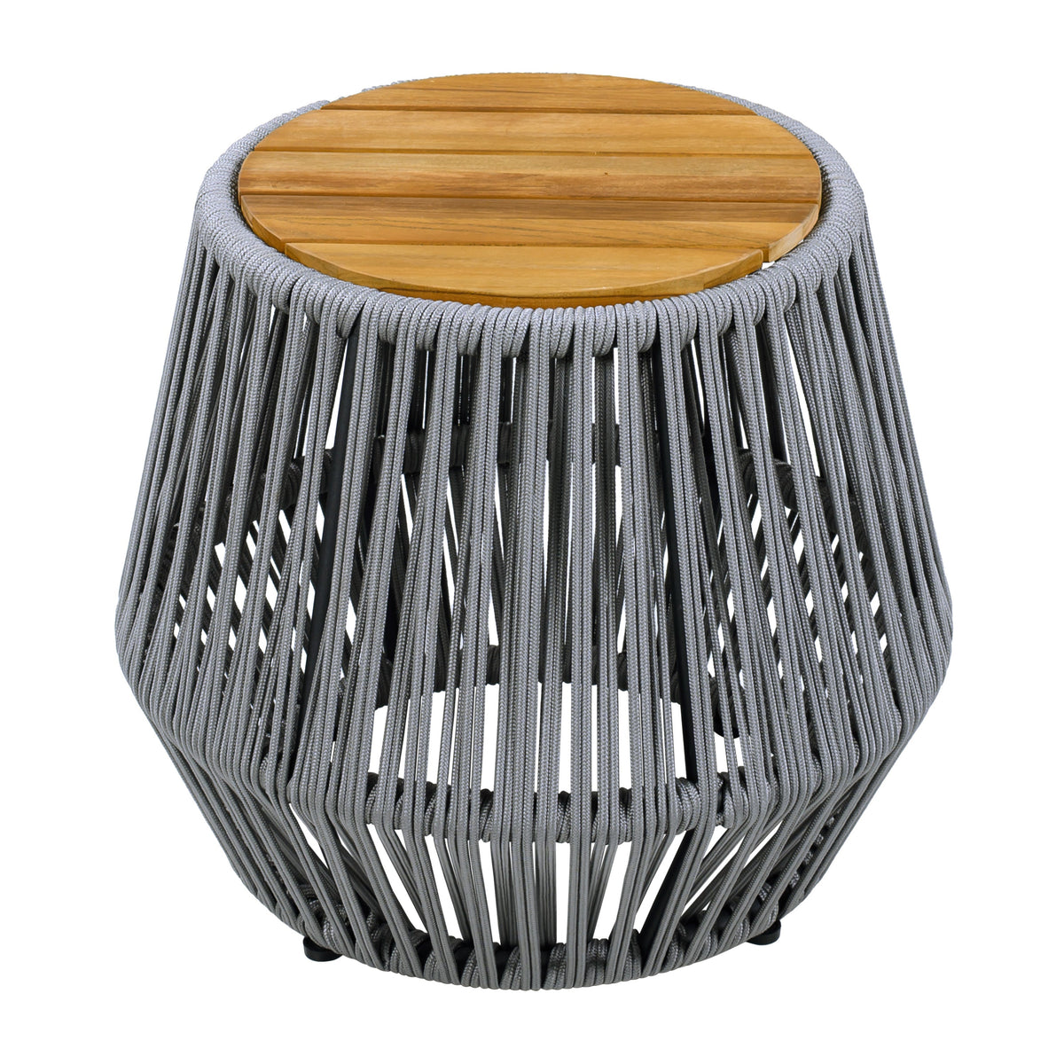 Acacia Wood Side Table with Grey Rope Design - Grey, Teak