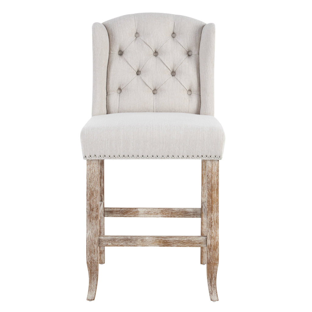 Beige Vienna Contemporary Fabric Tufted Wingback Counter Stools with 26.78'' Seat Height - Set of 2