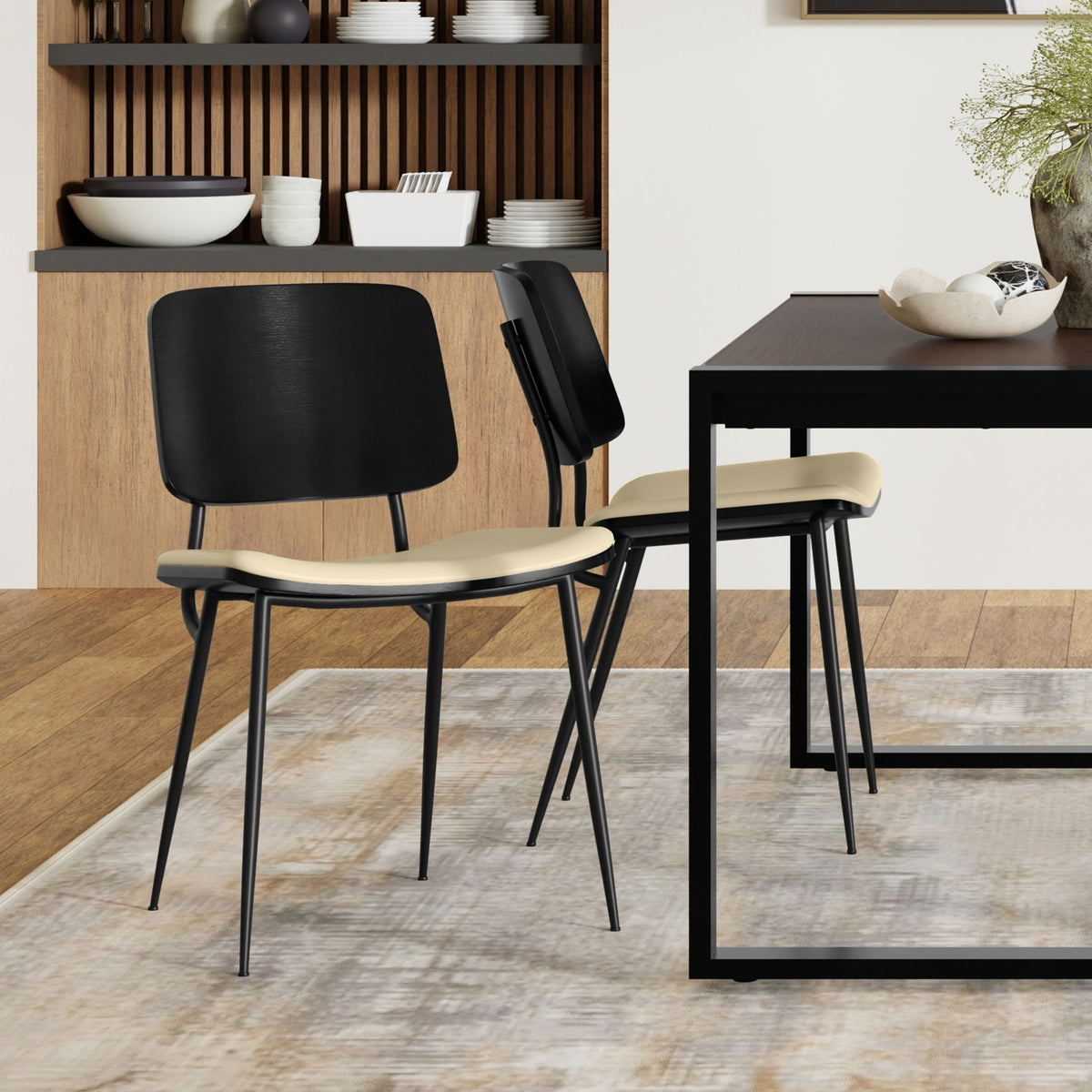 Ergonomic Dining Chair Set of 2 with Molded Plywood Backrest – Black or White