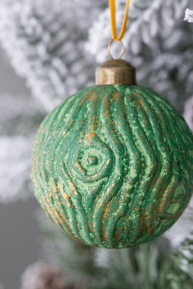 Glass Christmas Ball Ornaments with Decorative Finish - Green, Gold, Red