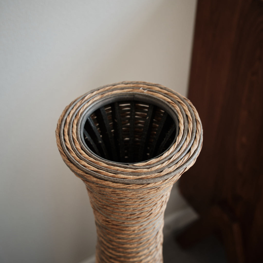Tall Artificial Rattan Floor Vase with Artistic Design - Beige / Gray