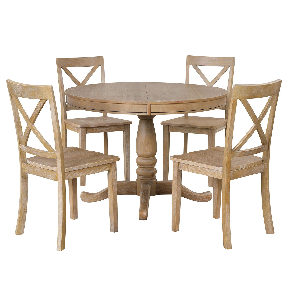 Modern Dining Table Set for 4 with Curved Back Chairs - Beige or Light Brown