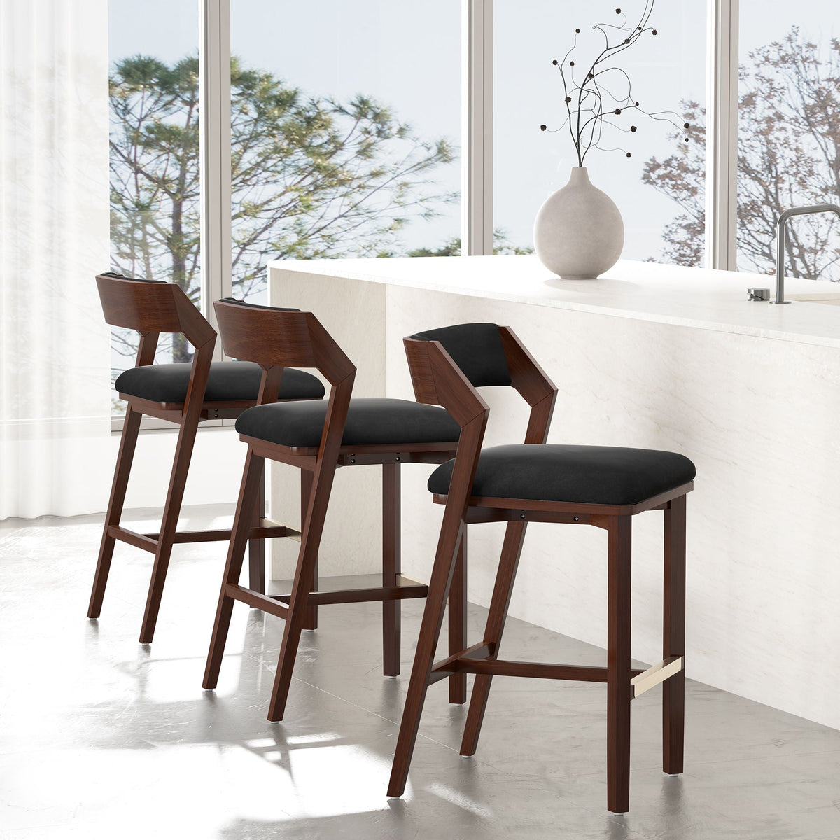 Bar Height Barstool with Backrest - Pearl Silver, White, Black, Dark Green
