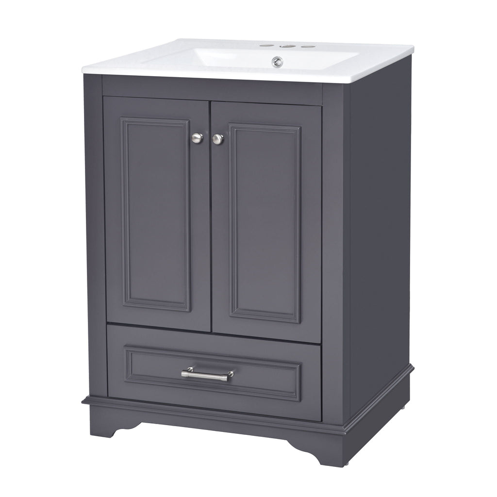 Modern Bathroom Vanity with Ceramic Sink Combo and Storage Cabinet - Multiple Colors