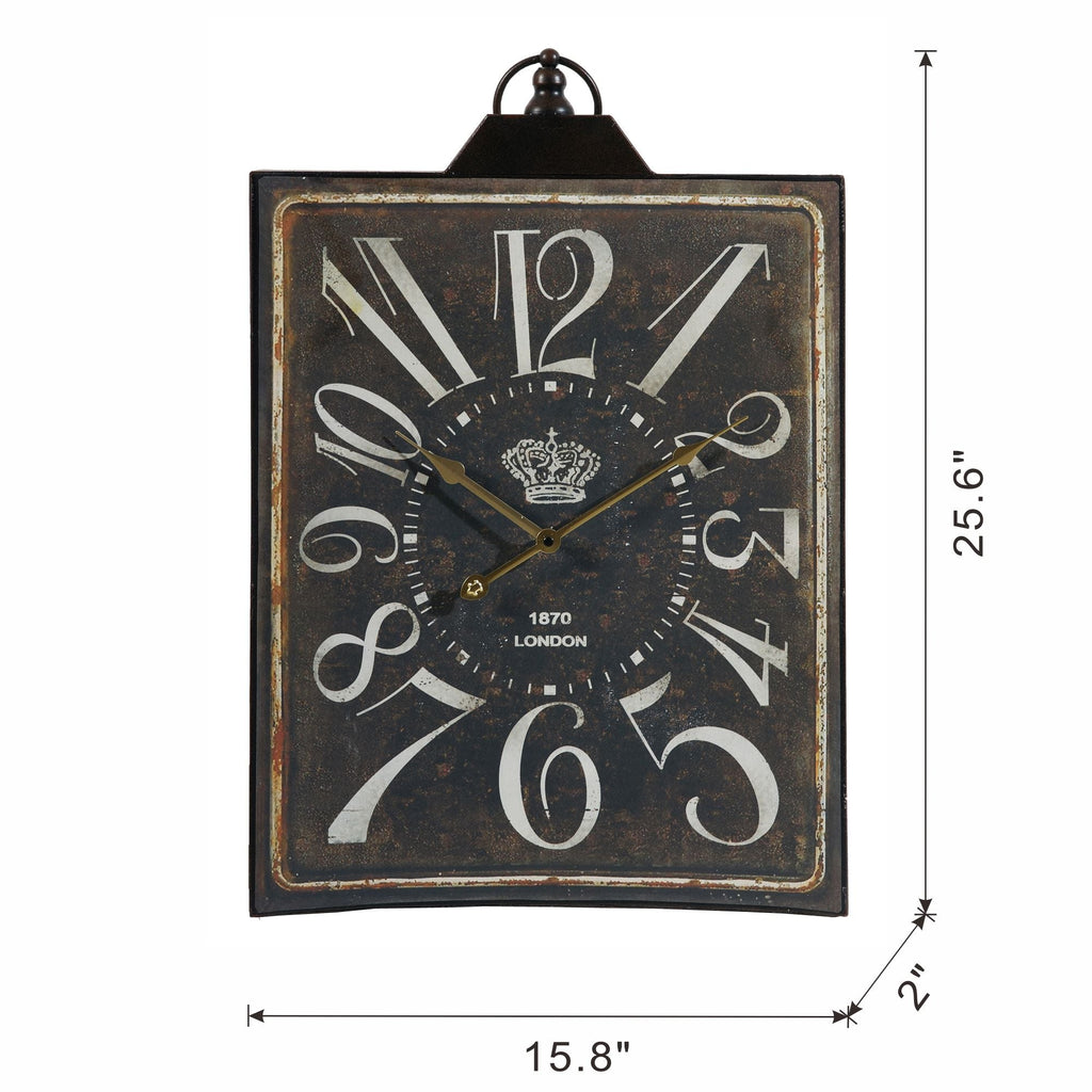 Large Vintage Rectangular Wall Clock with Numerals - White / Black