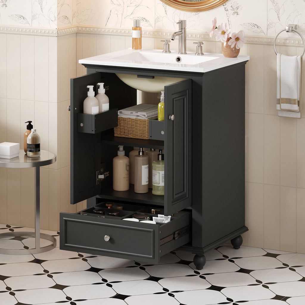 Modern Bathroom Vanity With Sink, Cabinet, And Drawers