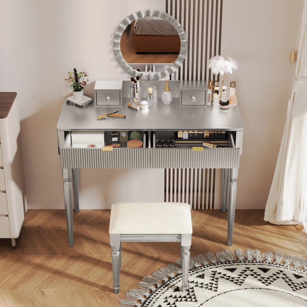 Luxury Vanity Desk with Height Adjustable Mirror - Silver