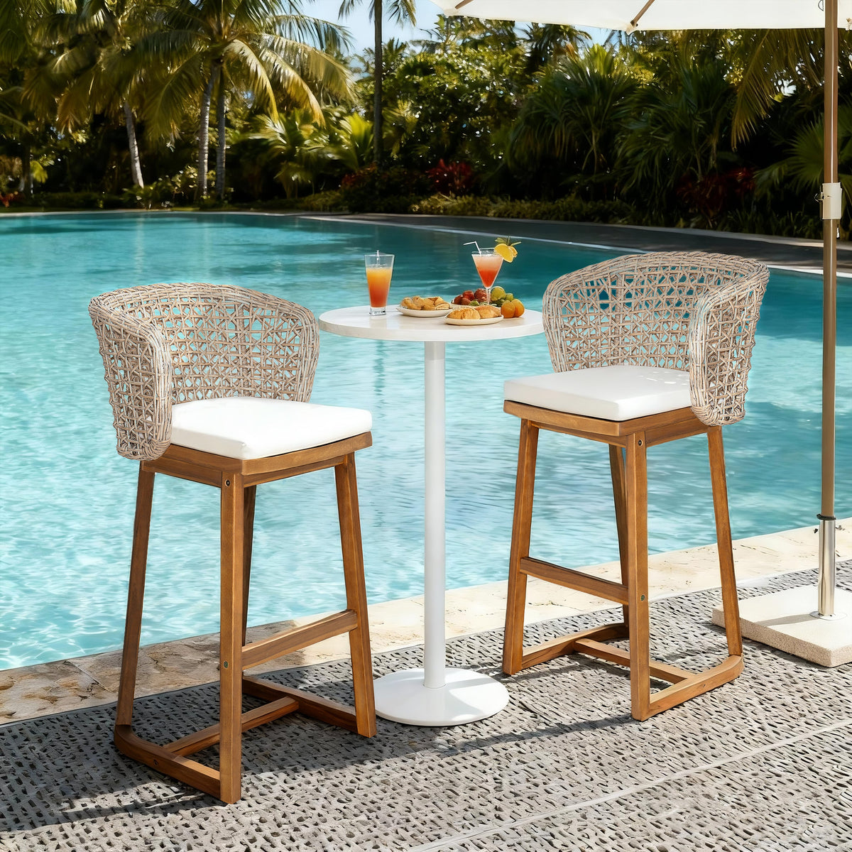 Outdoor Acacia Wood Bar Stools (Set of 2)