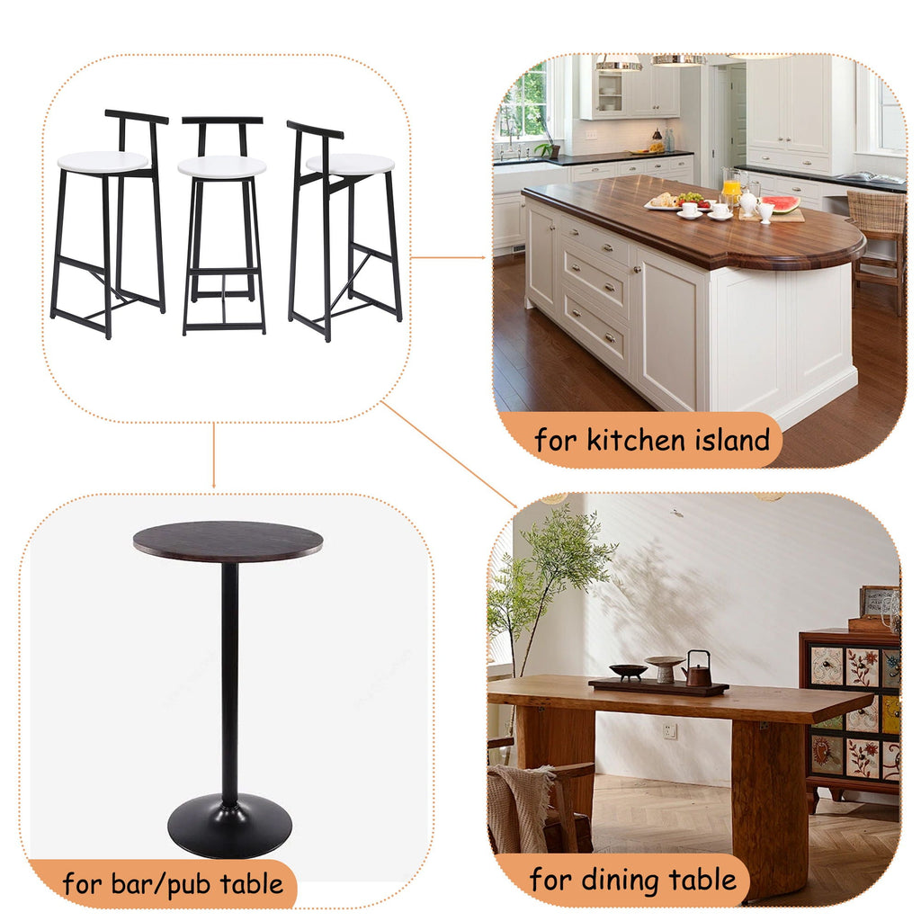 Modern Bar Stools with Backrest for Kitchen – Set of 3 – White or Black
