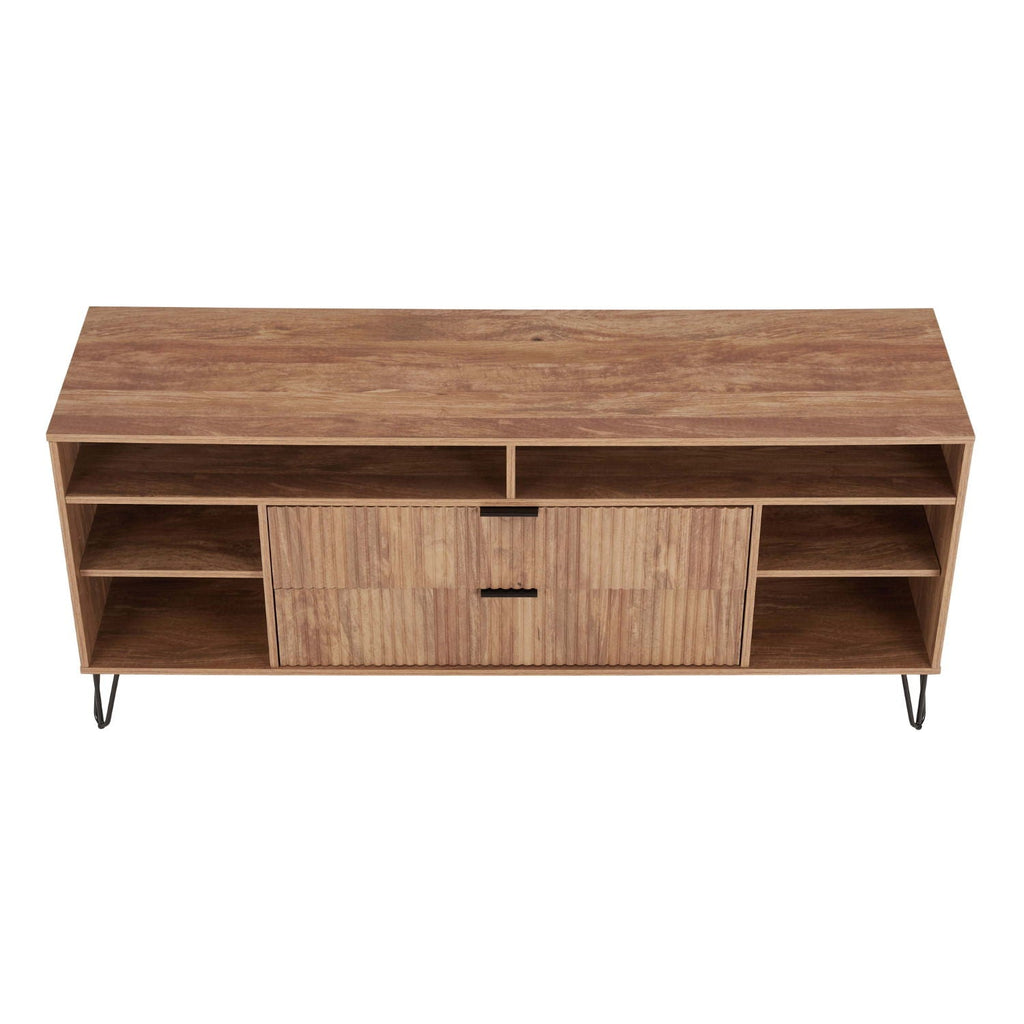 Fluted TV Stand with Storage and Metal Legs - Multiple Colors