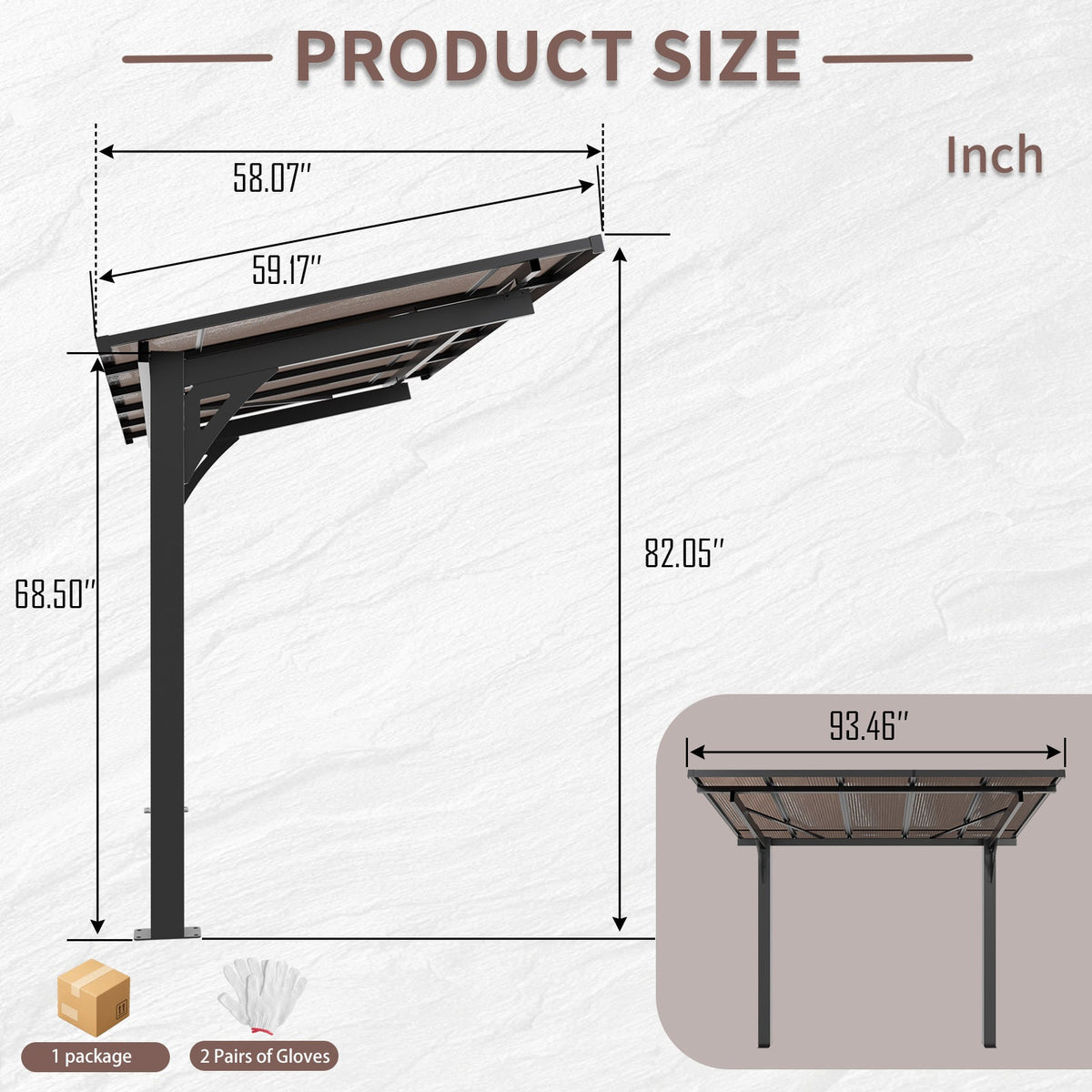 Galvanized Steel Carport with Sloped PC Roof - 8x5ft, Black
