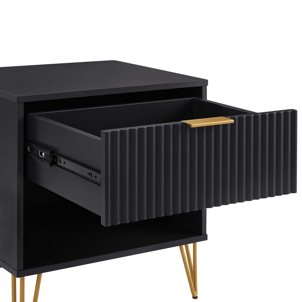 Modern Nightstand with Fluted Drawer and Metal Handles - Multiple Colors