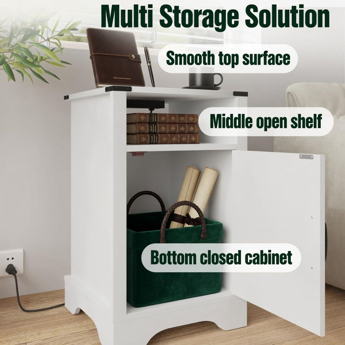 Farmhouse Nightstand with Charging Station & Storage - Multiple Colors