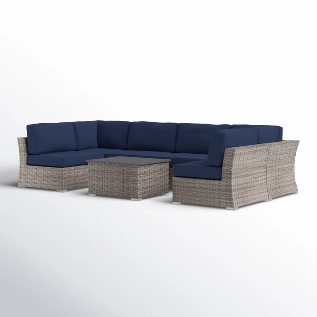 Wicker Sectional Sofa with Cushions and Table - Gray