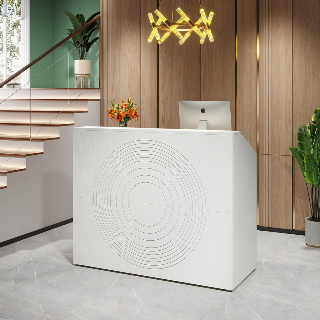 Modern Reception Desk with Cable Grommet & Privacy Panels - Black or White