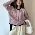 Color-block Button-up Cardigan Sweet-style Outerwear, Knit Sweater