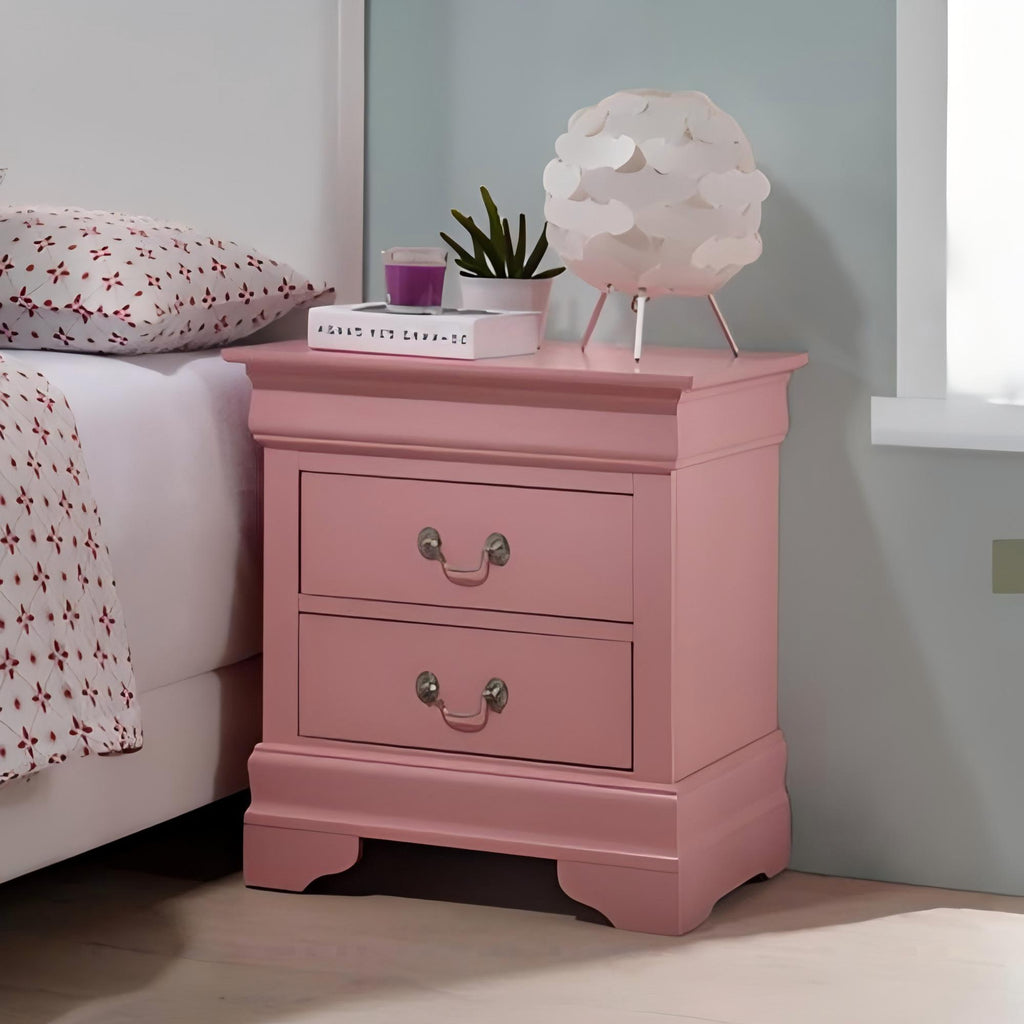 Louis Phillipe Wood Nightstand with Storage Drawers - Multiple Colors