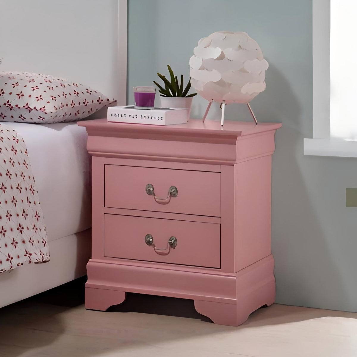 Louis Phillipe Wood Nightstand with Storage Drawers - Multiple Colors