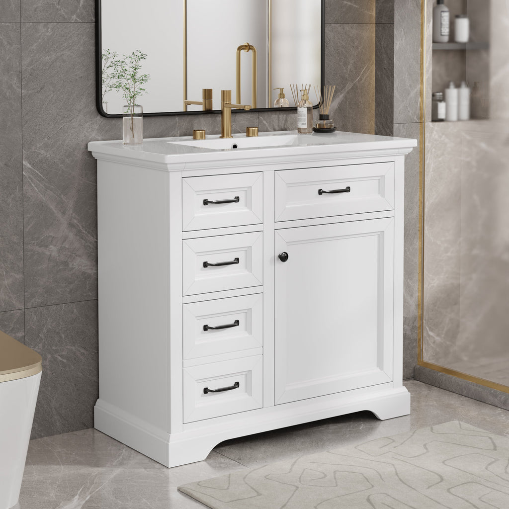 36-Inch Bathroom Vanity with Ceramic Sink Top - White