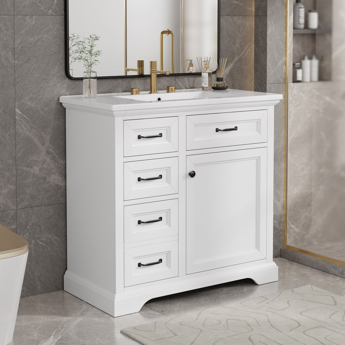 36-Inch Bathroom Vanity with Ceramic Sink Top - White