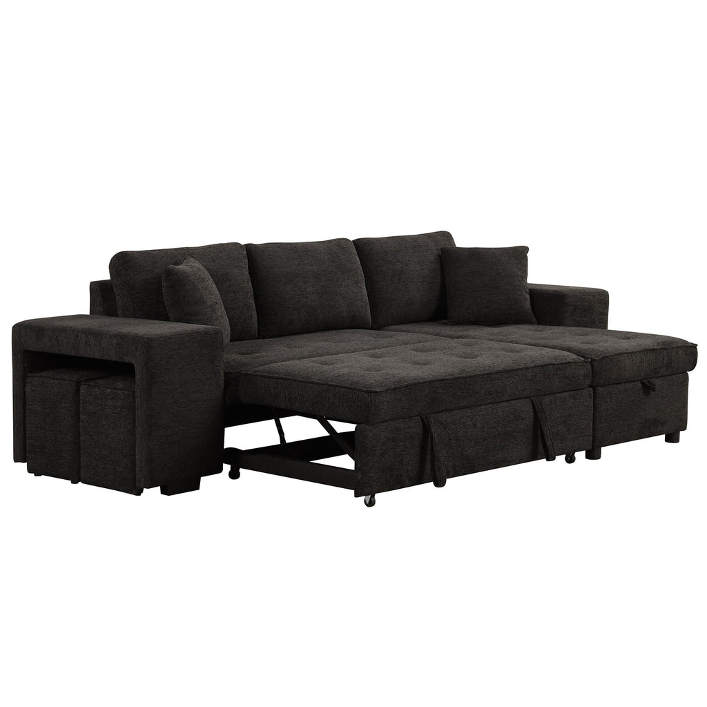 Reversible L-Shape Sleeper Sectional Sofa with Storage Chaise and 2 Stools - Multiple Colors