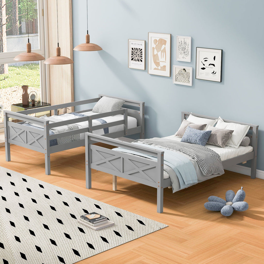 Twin Over Full Bunk Bed with Ladder and Storage Options - White or Dark Gray