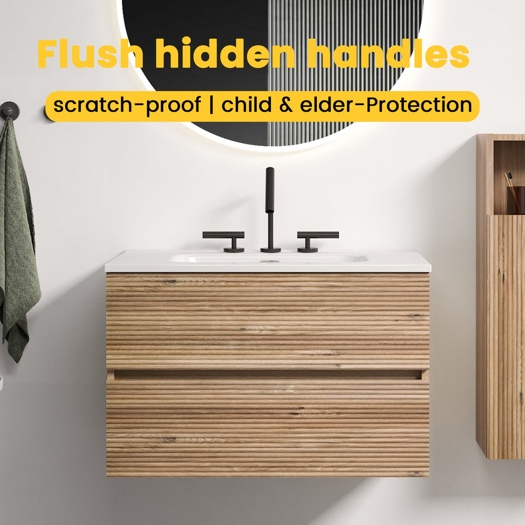 Gloria 30" Wall Mounted Bathroom Vanity with Soft-Close Drawers - Rough Oak