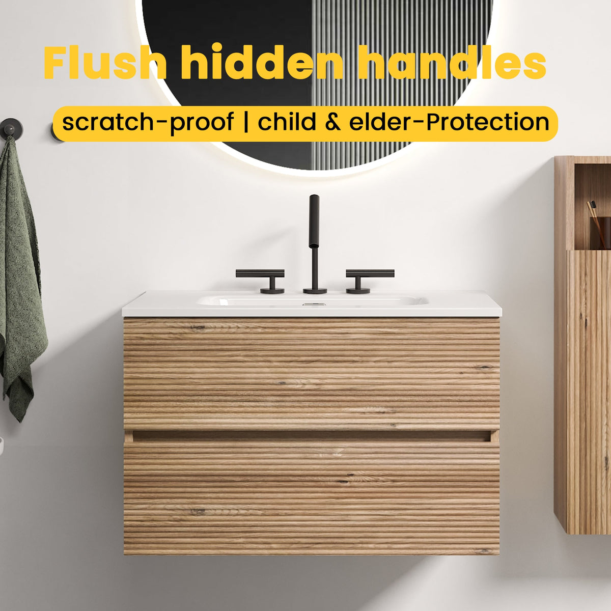 Gloria 30" Wall Mounted Bathroom Vanity with Soft-Close Drawers - Rough Oak