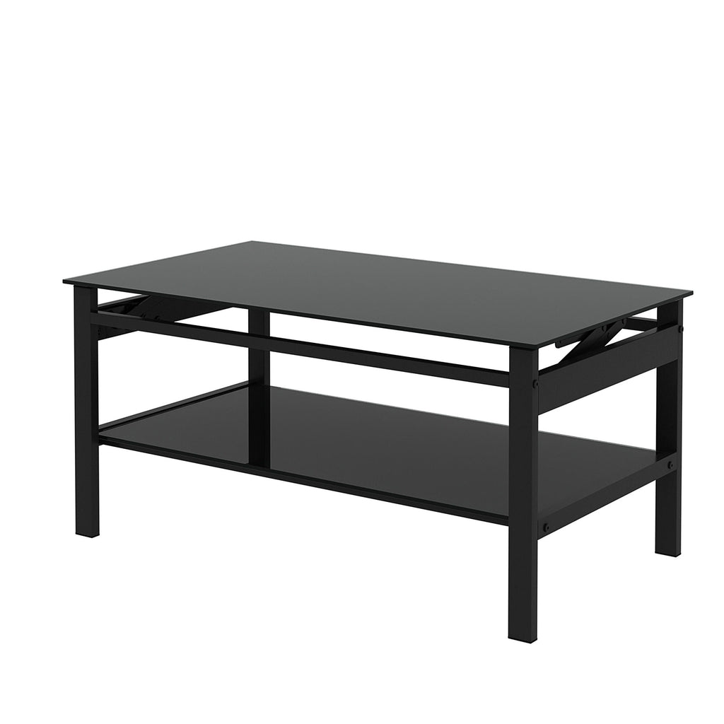 Glass Lift Top Coffee Table with Storage Shelf - Black