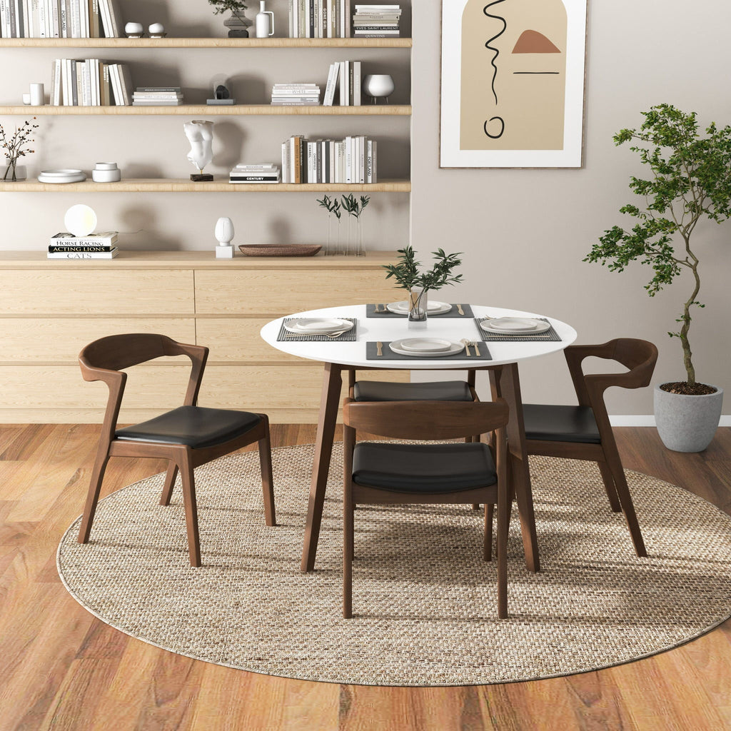 White 5 Piece Dining Table Set with Solid Wood Base - Alina