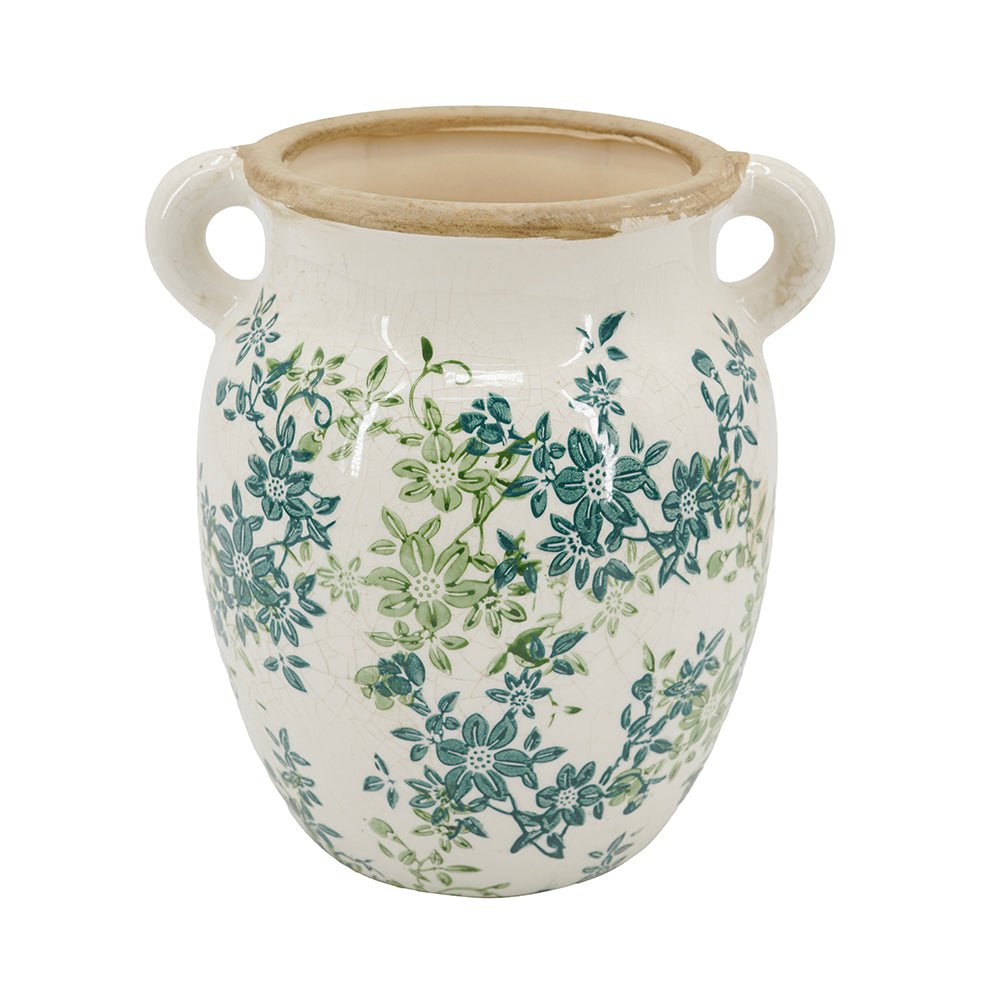 Floral Twin-Handle Vase with Wildflower Design - Ivory