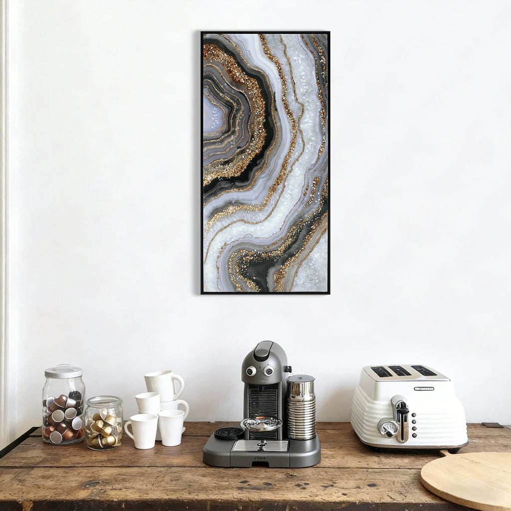 Abstract Canvas Painting Wall Art with Hand-Painted Detailing - Black/Gray/Gold