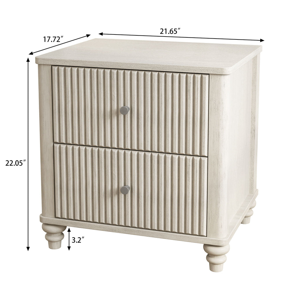 Fluted Nightstand with 3 Drawers - Set of 2 - Dark Brown or Beige