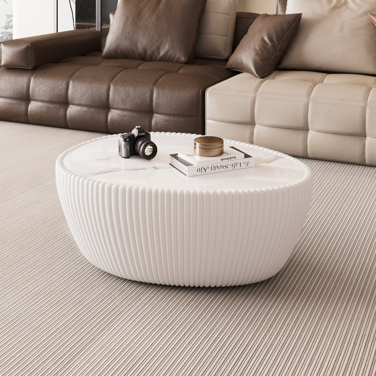 Light Sintered Stone Top Goose Egg Shape Table with Ready-to-Use Design