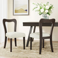 Dining Chair Without Arm Set of 2 with Rubberwood Frame - Dark Brown + Beige
