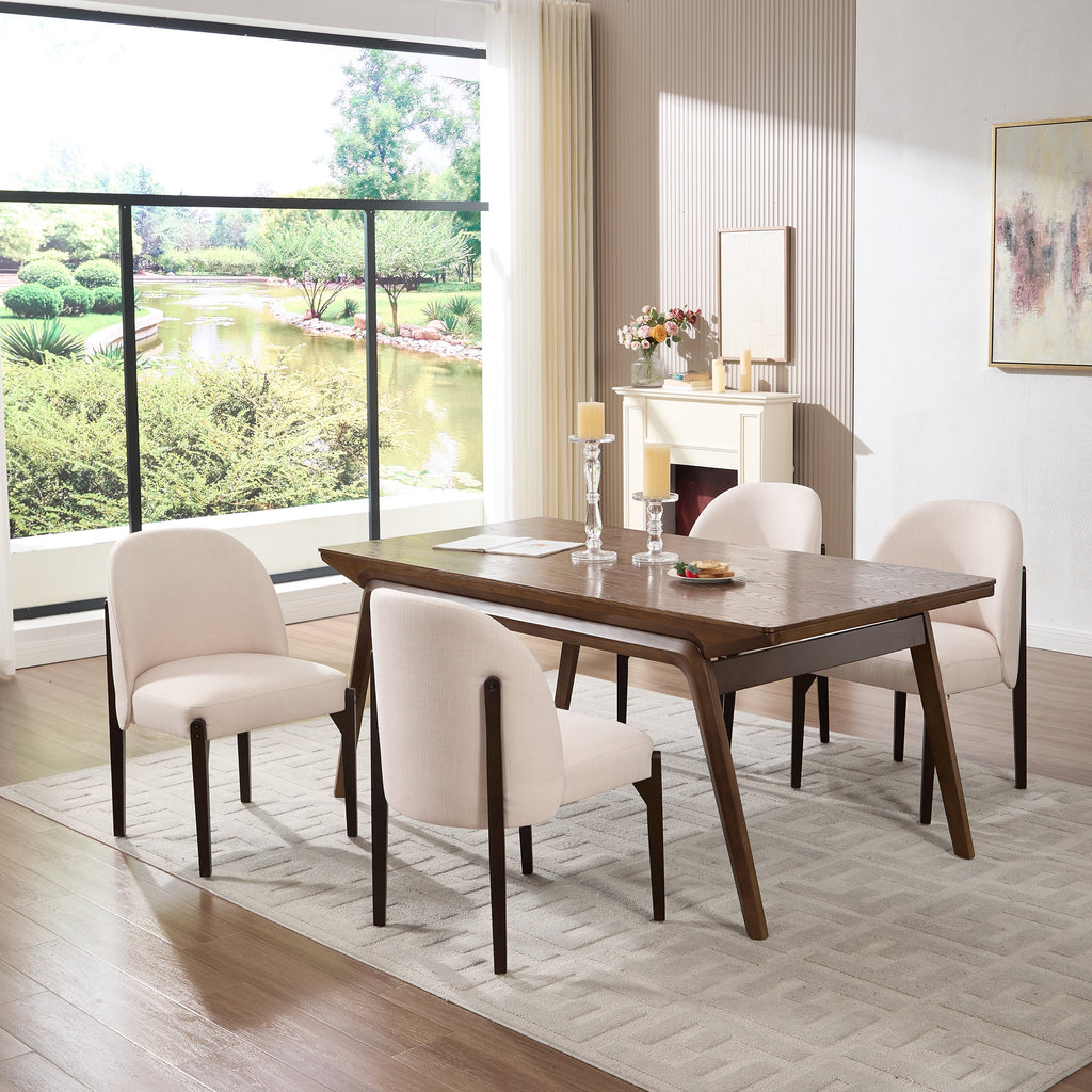 Wooden Dining Chairs Set of 2 with Fabric Upholstery - Beige