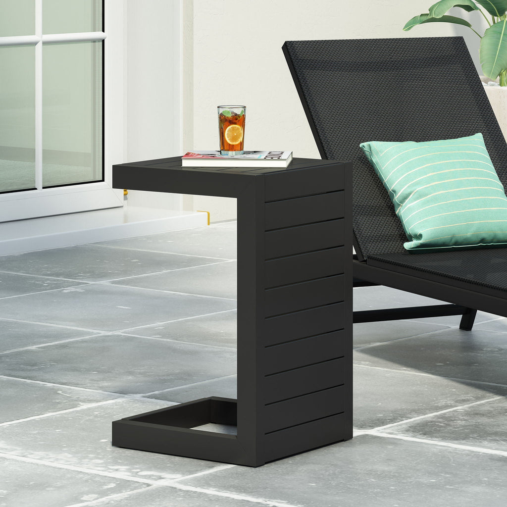 Aluminum Outdoor C-Shaped Side Table with Rust-Resistant Finish - Multiple Colors