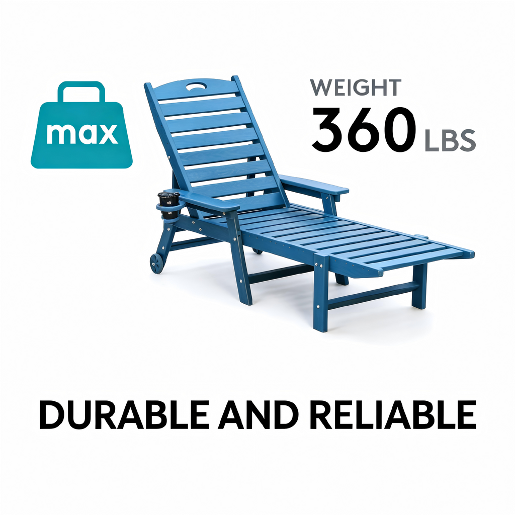 HDPE Outdoor Chaise Lounge Chair with Adjustable Backrest - Navy Blue