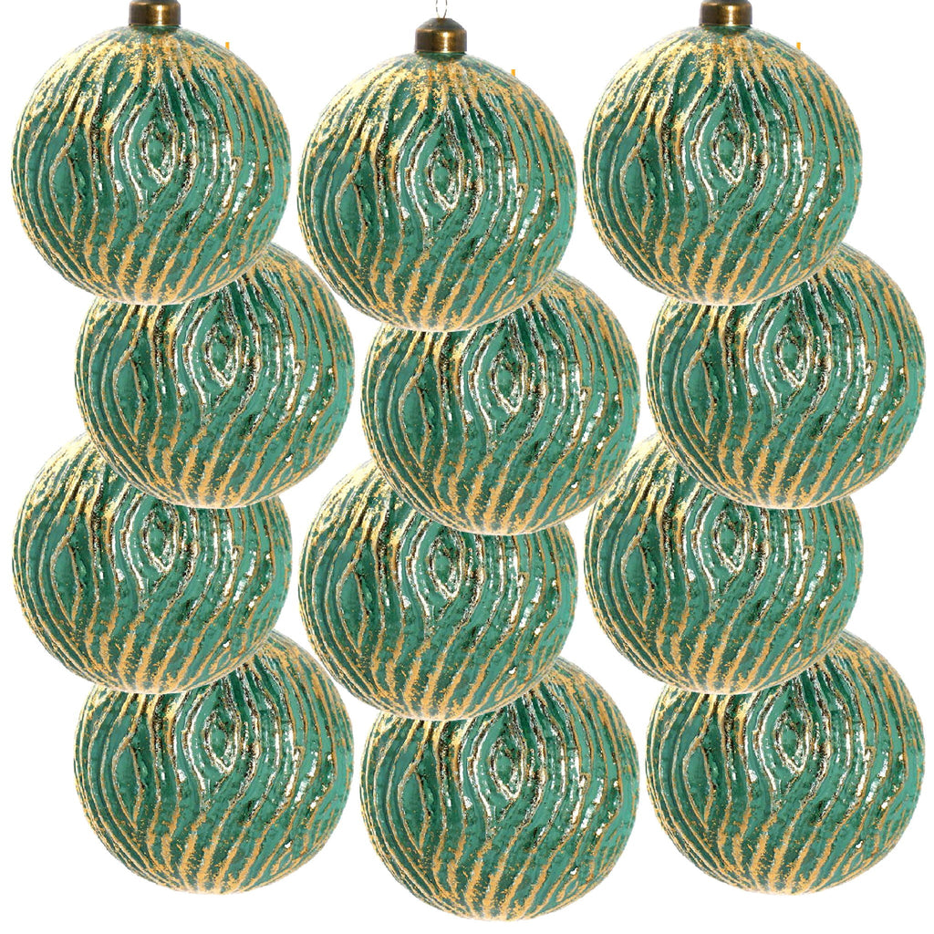 Glass Christmas Ball Ornaments with Decorative Finish - Green, Gold, Red