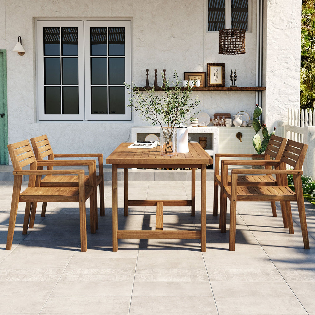 Natural Acacia Wood 5-Piece Outdoor Dining Set with Rectangular Table - Natural